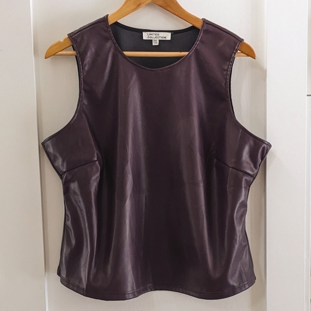 Faux Leather Tank Top, Burgundy size XXL
